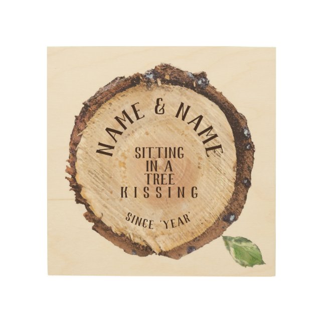 Sitting in a Tree - Personalized Lovers Tree Trunk Wood Wall Art (Front)