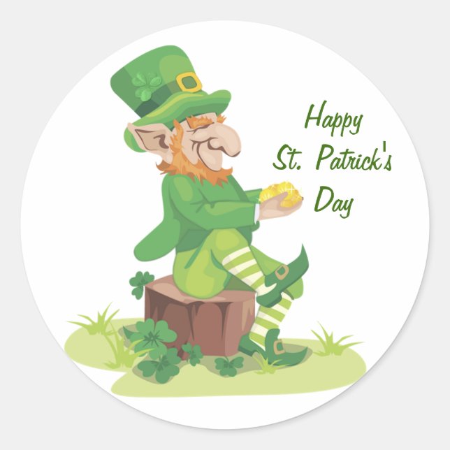 Sitting Leprechaun Classic Round Sticker (Front)