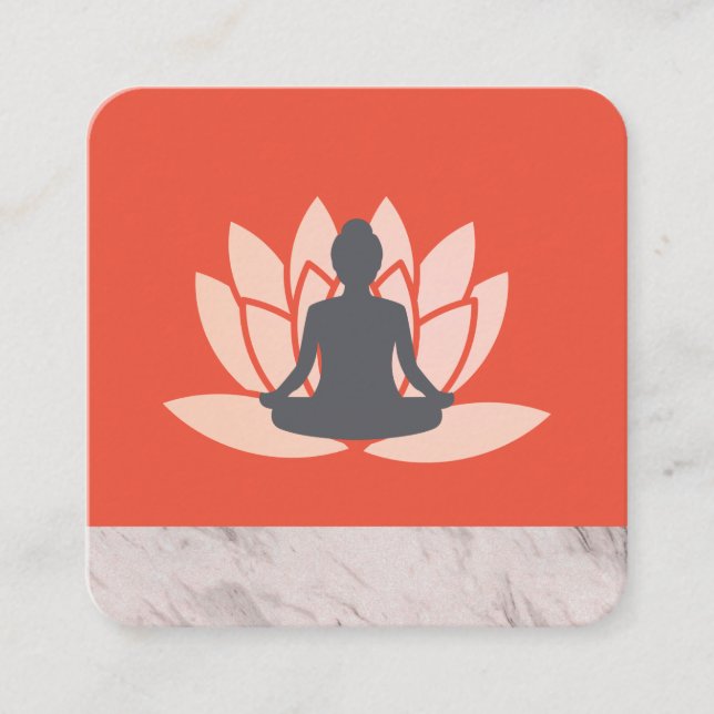 Sitting Lotus Flower Marbled Square Business Card (Front)
