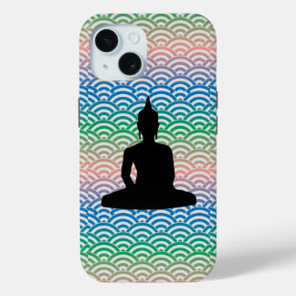 Sitting Meditation Buddha in sea of colorful wave iPhone 15 Case