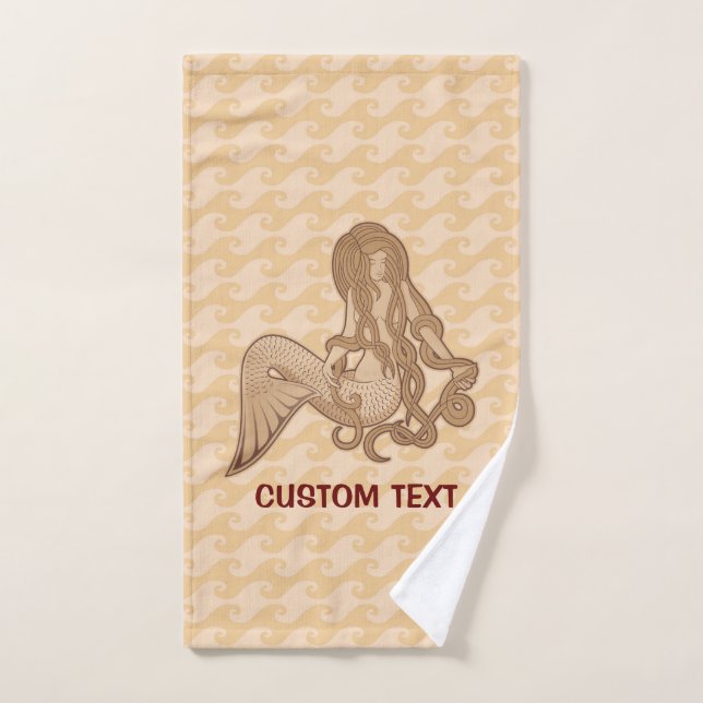 Sitting Mermaid Beige Bath Towel Set (Hand Towel)