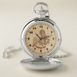 Sitting Mermaid Beige Pocket Watch