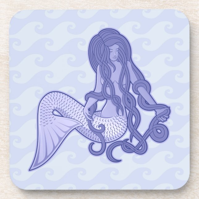 Sitting Mermaid Blue Beverage Coaster (Front)