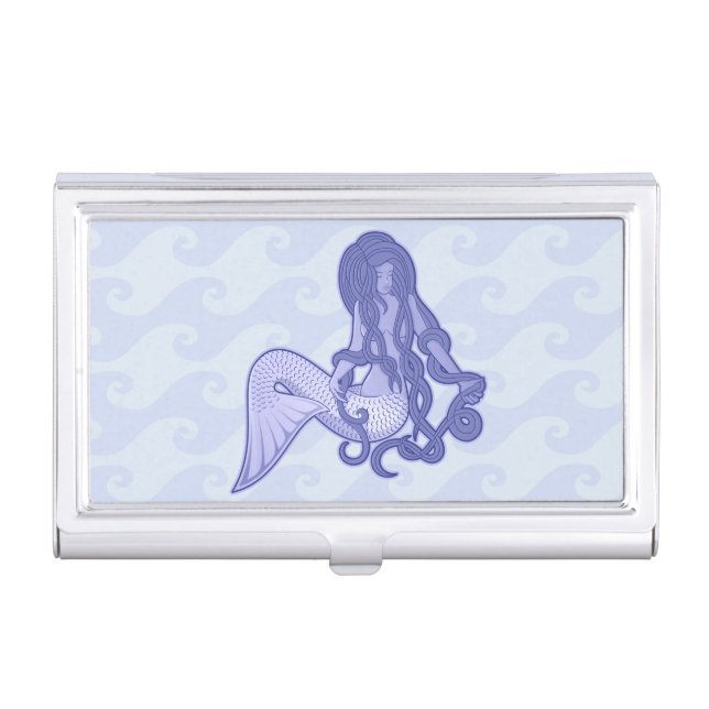 Sitting Mermaid Blue Business Card Holder (Front)