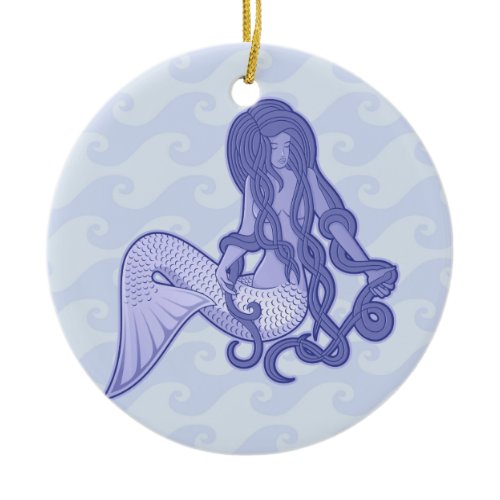 Sitting Mermaid Blue Ceramic Ornament