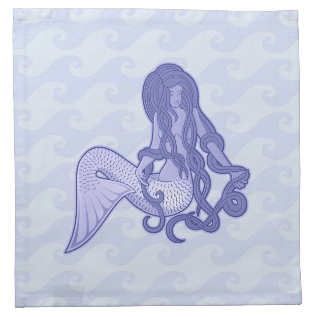 Sitting Mermaid Blue Cloth Napkin (Front)