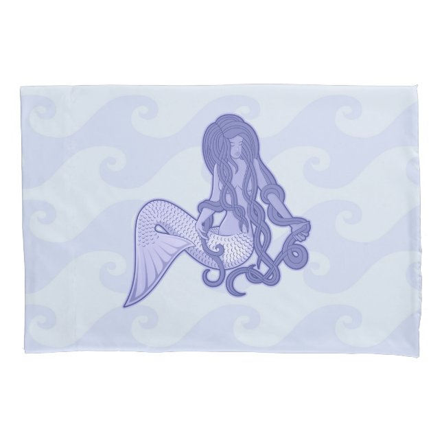 Sitting Mermaid Blue Pillow Case (Front)