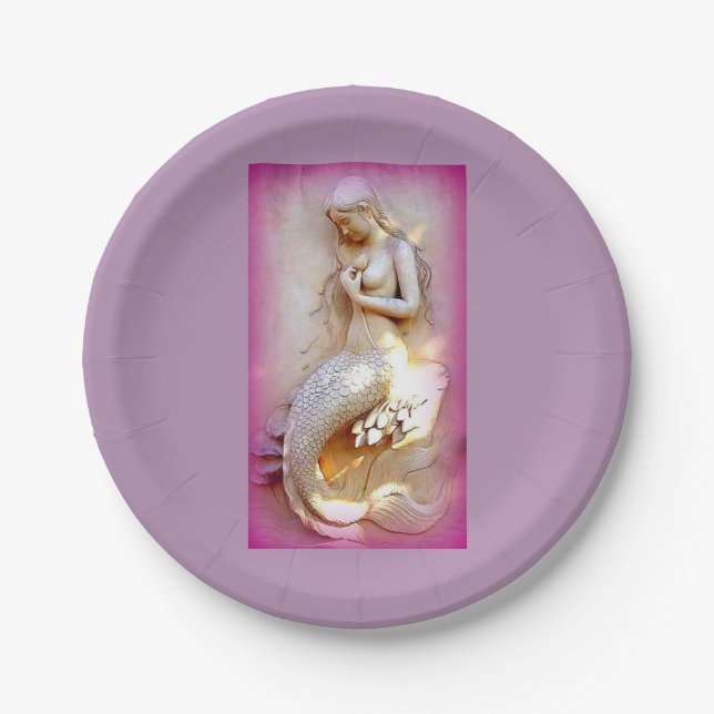 sitting mermaid lavender paper plates (Front)