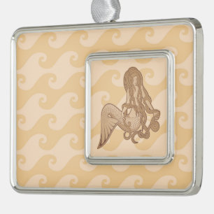 Sitting Mermaid Silver Plated Framed Ornament