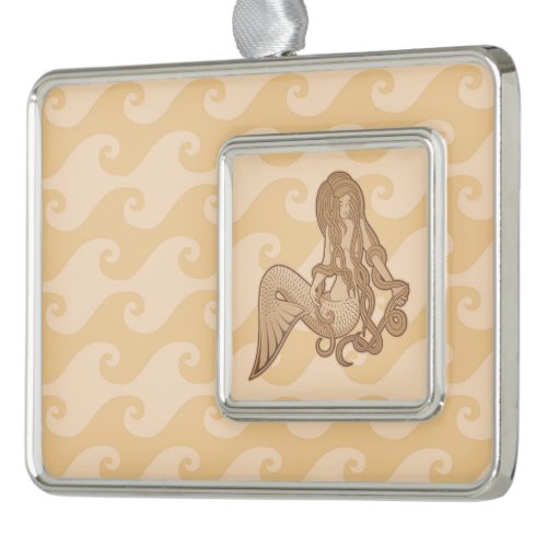 Sitting Mermaid Silver Plated Framed Ornament