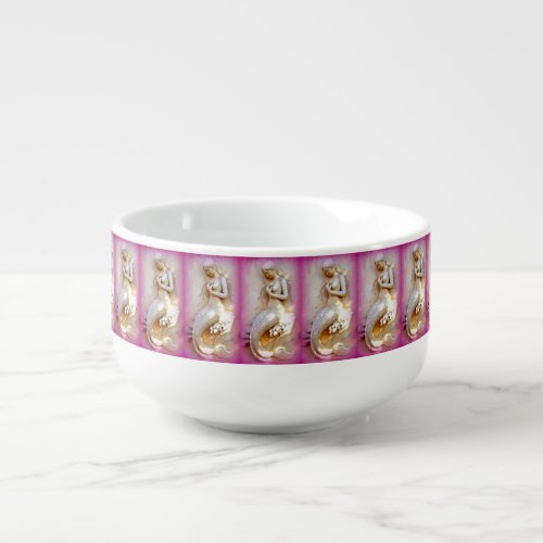 sitting mermaids lavender pink soup mug