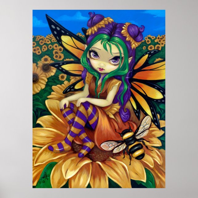 Sitting on a Sunflower ART PRINT fantasy fairy (Front)
