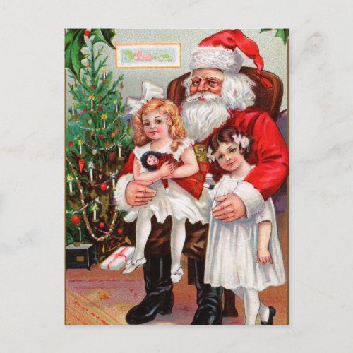 Sitting on Santas Lap Holiday Postcard