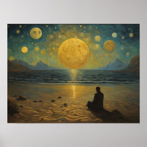 Sitting on the beach of the surreal world poster