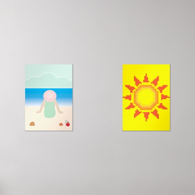 Sitting on the Beach under the Sun Wall Art Sets (Front)