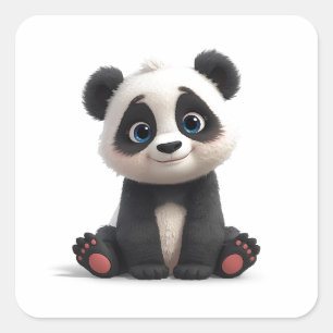 Sitting Panda Bear Cartoon Illustration Art Card Square Sticker