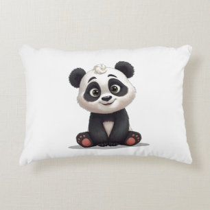Sitting Panda Bear Cartoon Illustration Artwork Accent Pillow
