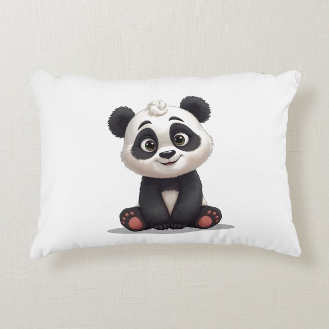 Sitting Panda Bear Cartoon Illustration Artwork Accent Pillow (Front)