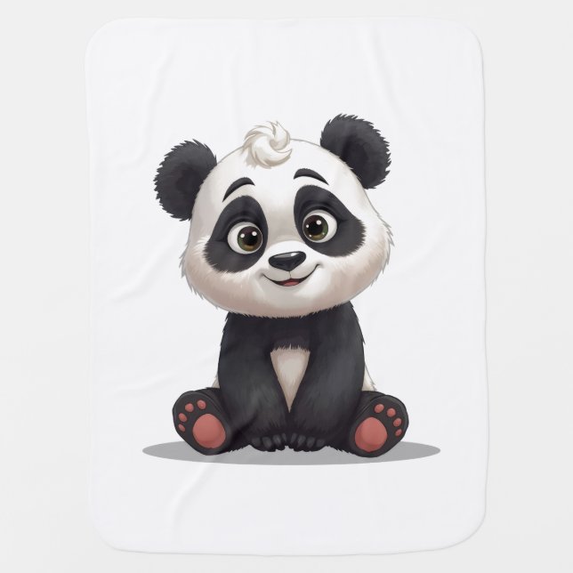 Sitting Panda Bear Cartoon Illustration Artwork Baby Blanket (Front)