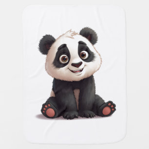 Sitting Panda Bear Cartoon Illustration Artwork Baby Blanket