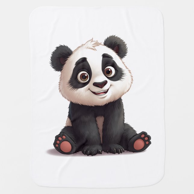 Sitting Panda Bear Cartoon Illustration Artwork Baby Blanket (Front)