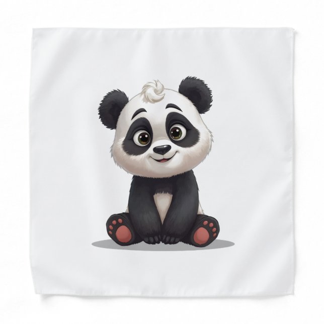 Sitting Panda Bear Cartoon Illustration Artwork Bandana (Front)
