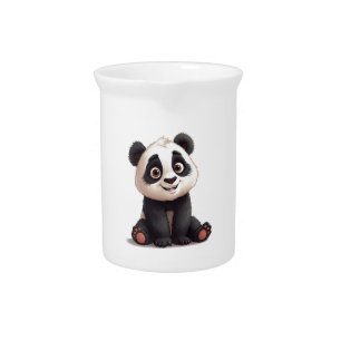 Sitting Panda Bear Cartoon Illustration Artwork Beverage Pitcher