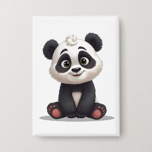 Sitting Panda Bear Cartoon Illustration Artwork Button