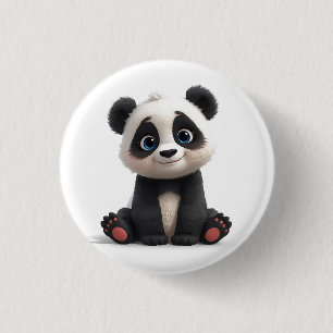Sitting Panda Bear Cartoon Illustration Artwork Button