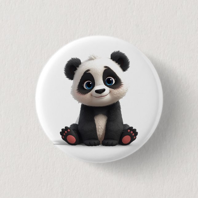 Sitting Panda Bear Cartoon Illustration Artwork Button (Front)