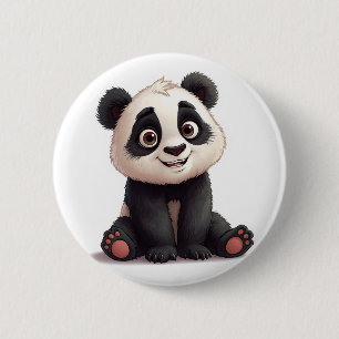 Sitting Panda Bear Cartoon Illustration Artwork Button