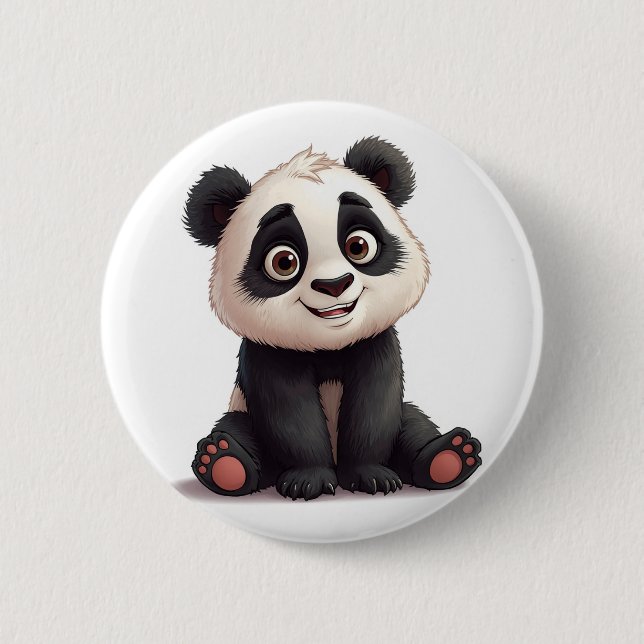 Sitting Panda Bear Cartoon Illustration Artwork Button (Front)