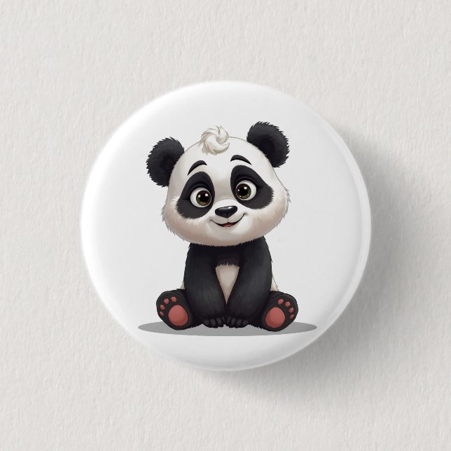 Sitting Panda Bear Cartoon Illustration Artwork Button (Front)