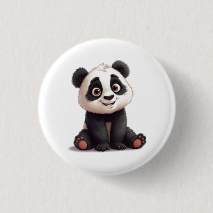 Sitting Panda Bear Cartoon Illustration Artwork Button