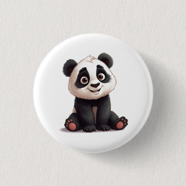 Sitting Panda Bear Cartoon Illustration Artwork Button (Front)
