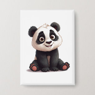 Sitting Panda Bear Cartoon Illustration Artwork Button