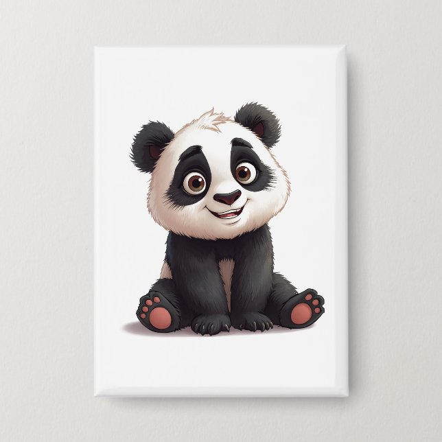 Sitting Panda Bear Cartoon Illustration Artwork Button (Front)