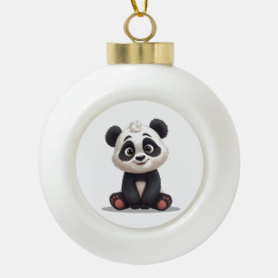 Sitting Panda Bear Cartoon Illustration Artwork Ceramic Ball Christmas Ornament