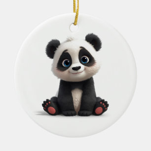 Sitting Panda Bear Cartoon Illustration Artwork Ceramic Ornament