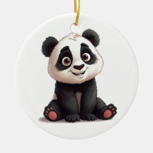 Sitting Panda Bear Cartoon Illustration Artwork Ceramic Ornament