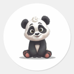 Sitting Panda Bear Cartoon Illustration Artwork Classic Round Sticker