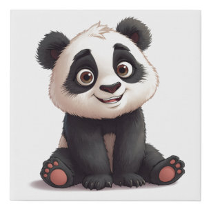 Sitting Panda Bear Cartoon Illustration Artwork Faux Canvas Print