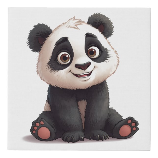 Sitting Panda Bear Cartoon Illustration Artwork Faux Canvas Print (Front)