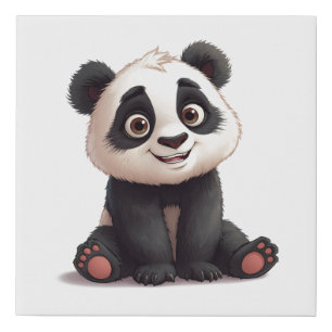 Sitting Panda Bear Cartoon Illustration Artwork Faux Canvas Print
