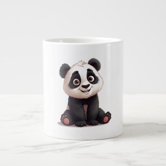 Sitting Panda Bear Cartoon Illustration Artwork Giant Coffee Mug (Front)