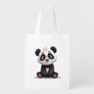 Sitting Panda Bear Cartoon Illustration Artwork Grocery Bag