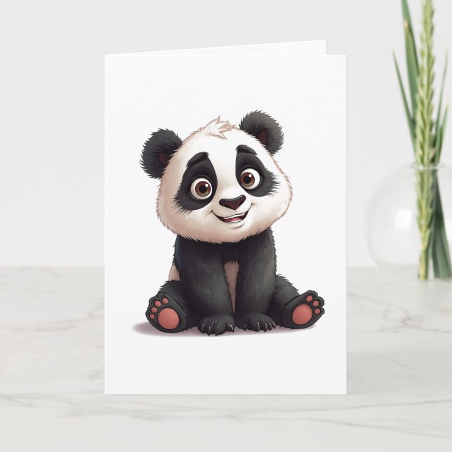 Sitting Panda Bear Cartoon Illustration Artwork Holiday Card (Front)