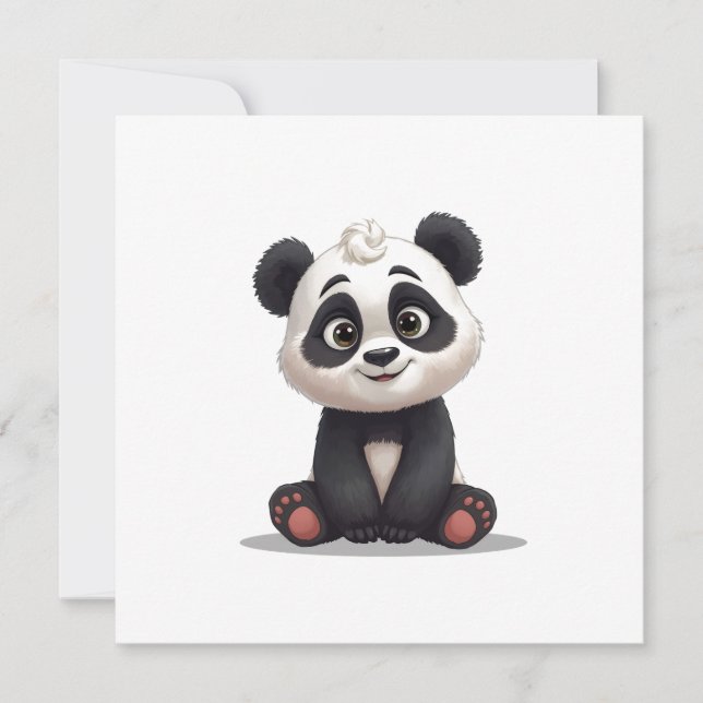 Sitting Panda Bear Cartoon Illustration Artwork Holiday Card (Front)