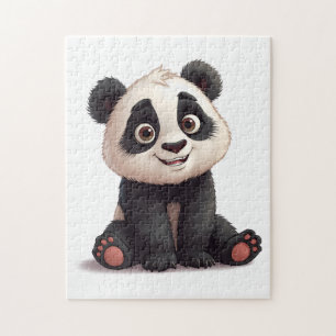 Sitting Panda Bear Cartoon Illustration Artwork Jigsaw Puzzle