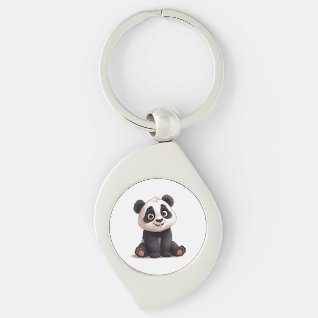 Sitting Panda Bear Cartoon Illustration Artwork Keychain (Front)